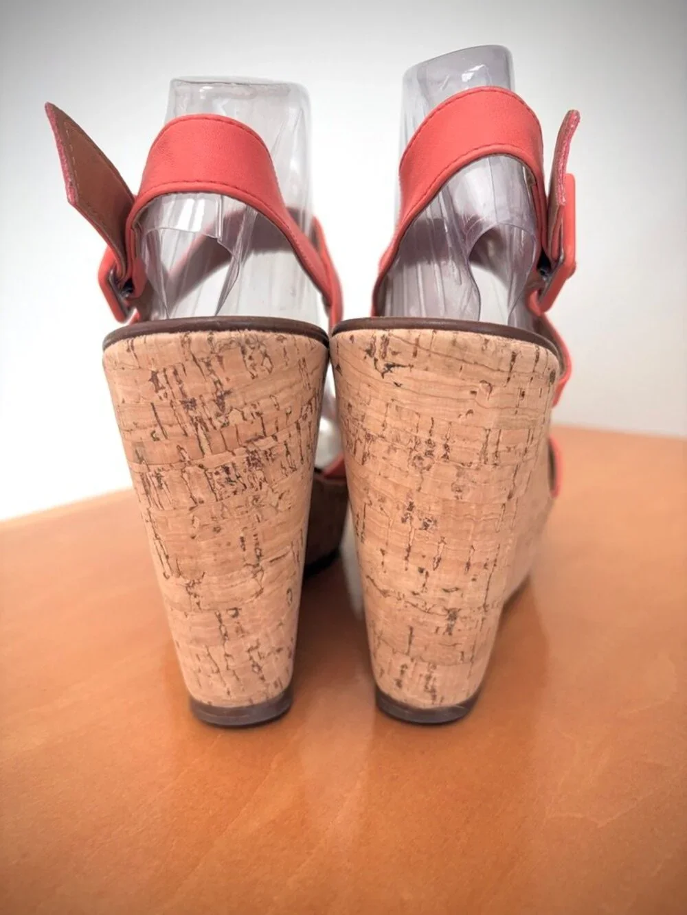 J. Crew Maryann Leather Cork Wedge Platform Sandals in Coral, 7M